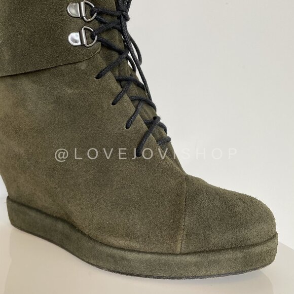 Quiet Luxury | Surface to Air S2A Olive Suede Lace Up Tall Boots | Khaki Grail - Picture 6 of 16